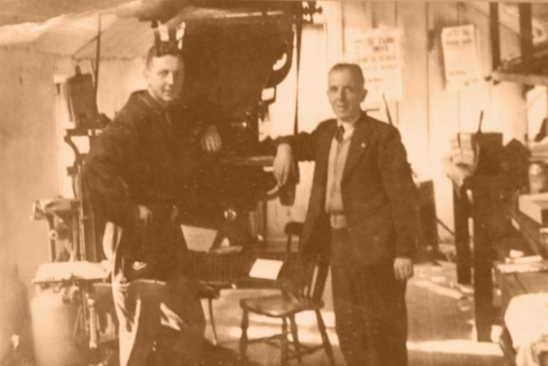 Ken and Michael Kelly in the Society Street Premises in 1956.
